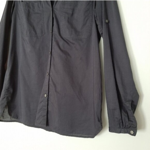 LOFT Ann Taylor 100% Cotton Utility Sleeve Button Down Shirt Top Navy Blue Sz S - Picture 6 of 9
